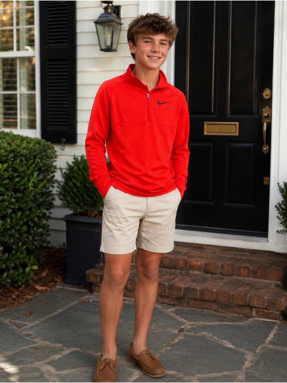 Nike boys preppy  Red Long-Sleeve dry fit Quarter-Zip Pullover